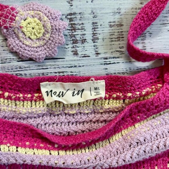 New In Brand Boho Beachy Pink and Yellow Crochet Crop Top Flowers - Picture 4 of 5